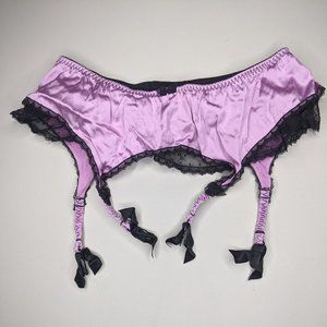 Pastel Purple Satin Bow Polka dot Lace Garter Belt Skirt Cute Sexy (S) VS